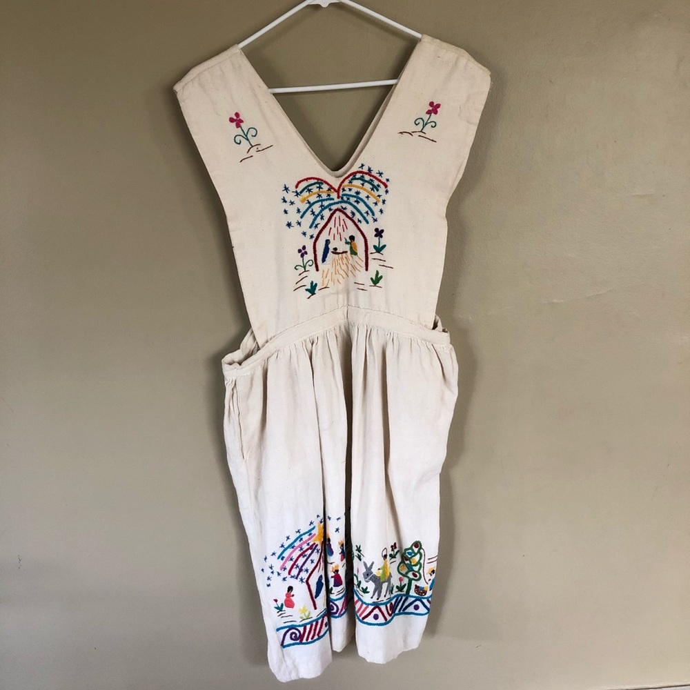 Vintage Handmade Embroidered Bib Dress